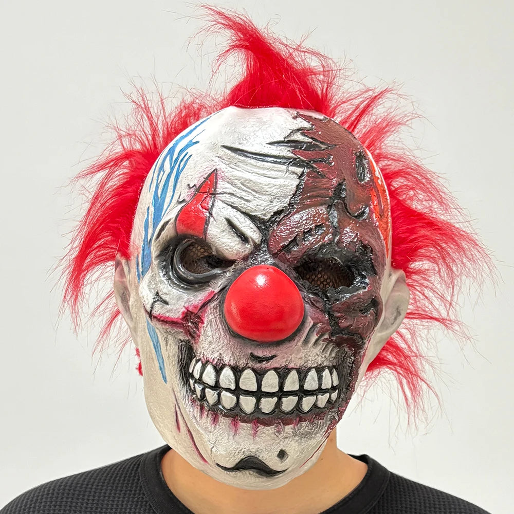 Scary Clown Latex Mask with Hair – Halloween Horror Costume