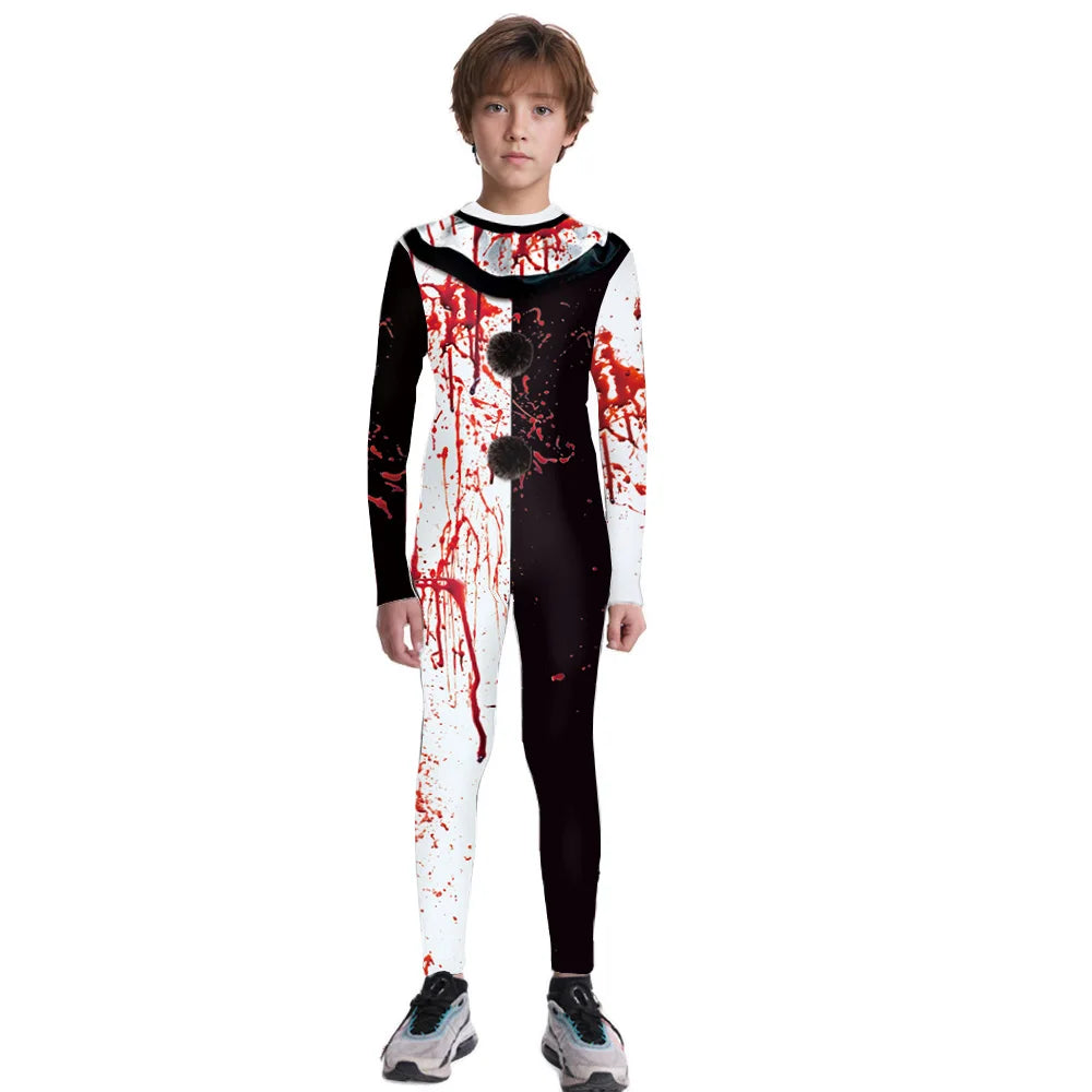 Halloween Skeleton Jumpsuit Bloody Clown Cospaly Costume Robot Day of the Dead Bloody - boy-1003 / L