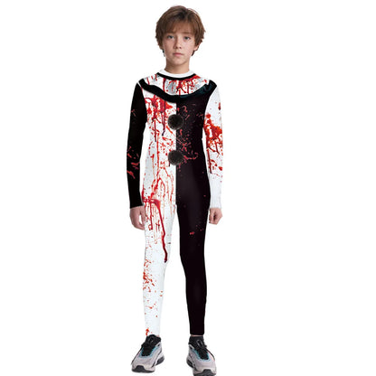 Halloween Skeleton Jumpsuit Bloody Clown Cospaly Costume Robot Day of the Dead Bloody - boy-1003 / L