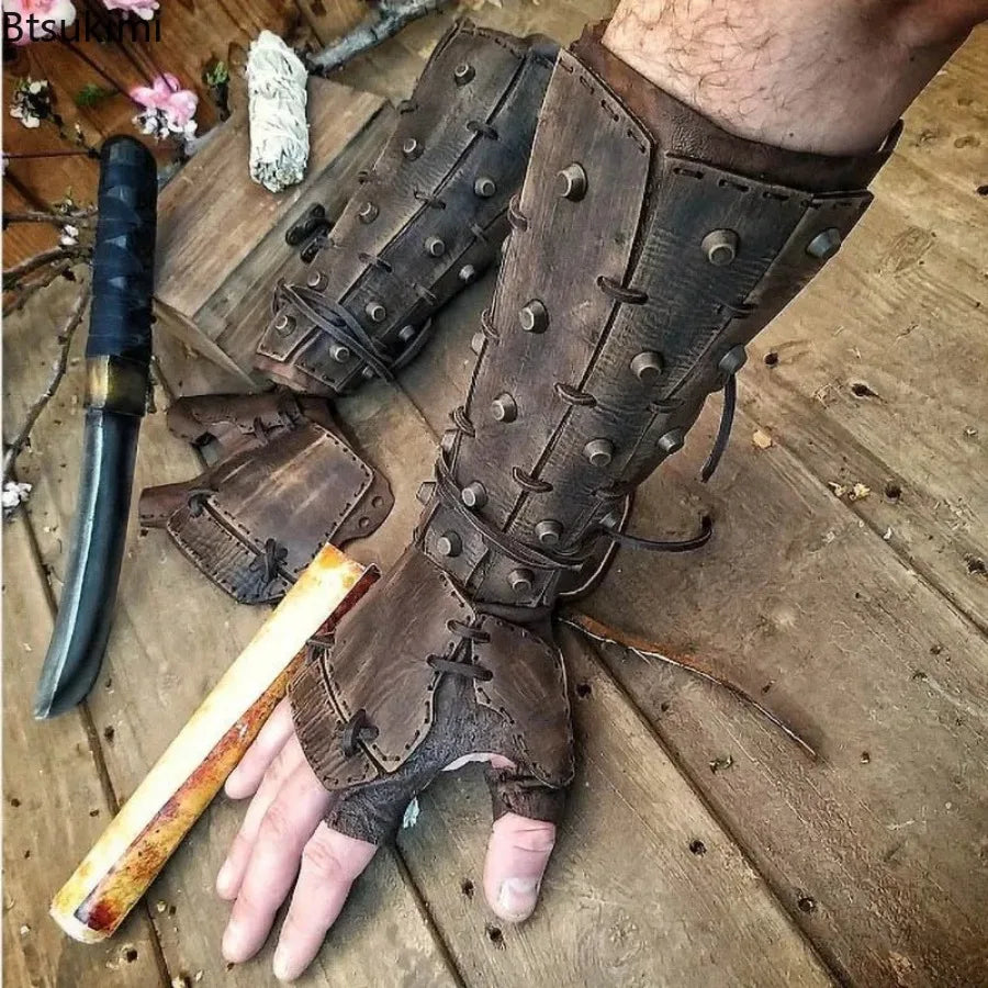 Medieval Viking Arm Bracers - Lace-Up Costume Armor