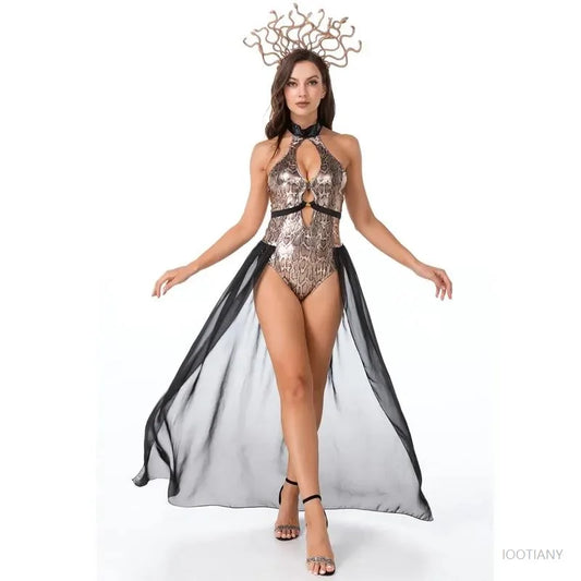 Halloween Ancient Greek Mythology Vintage Medusa Snake Goddess Dress Medieval Egypt Roman - WHITE / M