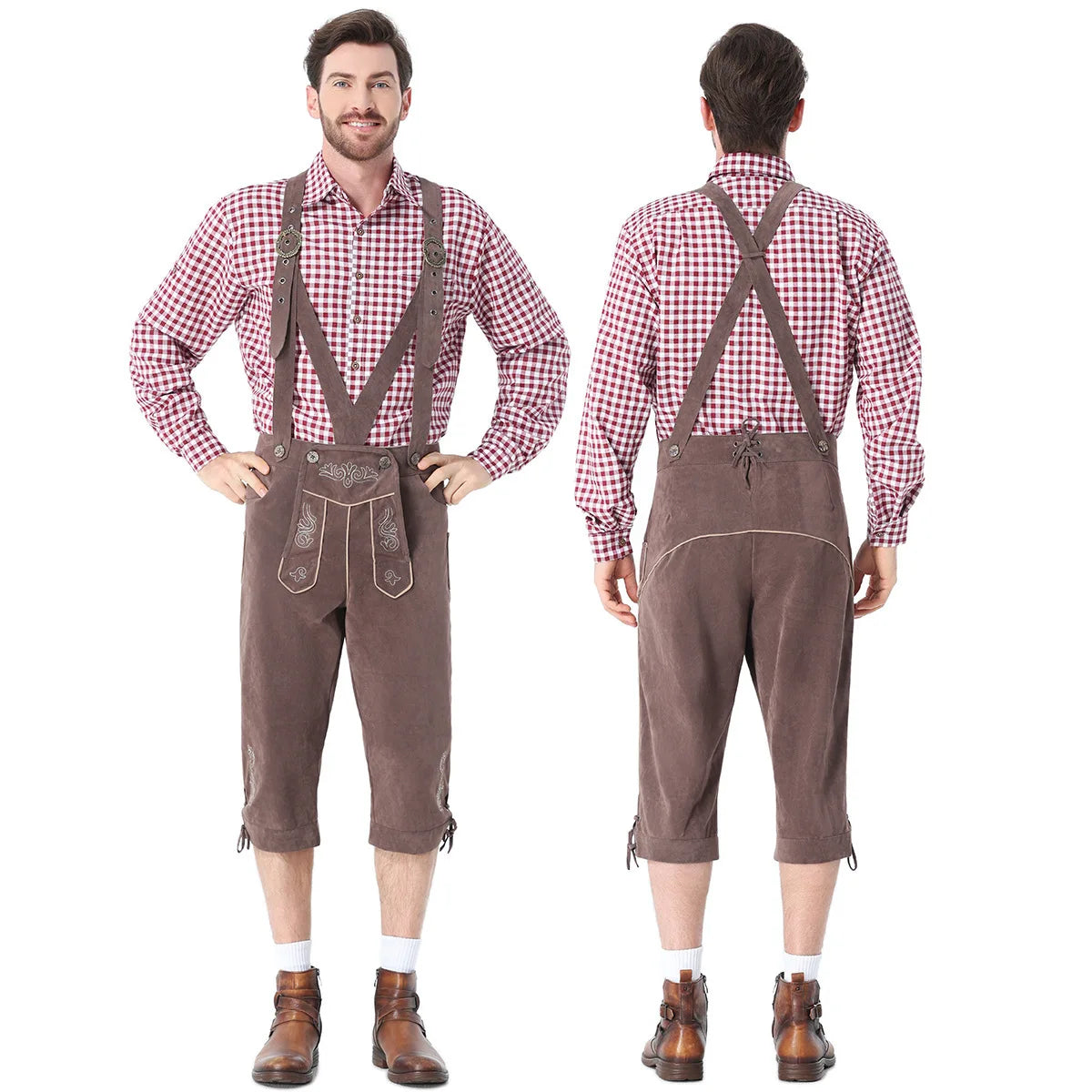 Men's Outfit Bavarian German Beer Festival Suspenders Short Sleeve Costume - alternate view 27