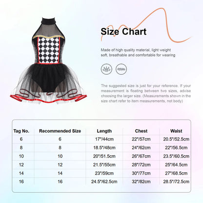 Kids' Girls Clown Jester Circus Halter Neck Checkerboard Sequins Tutu Costume - alternate view 5