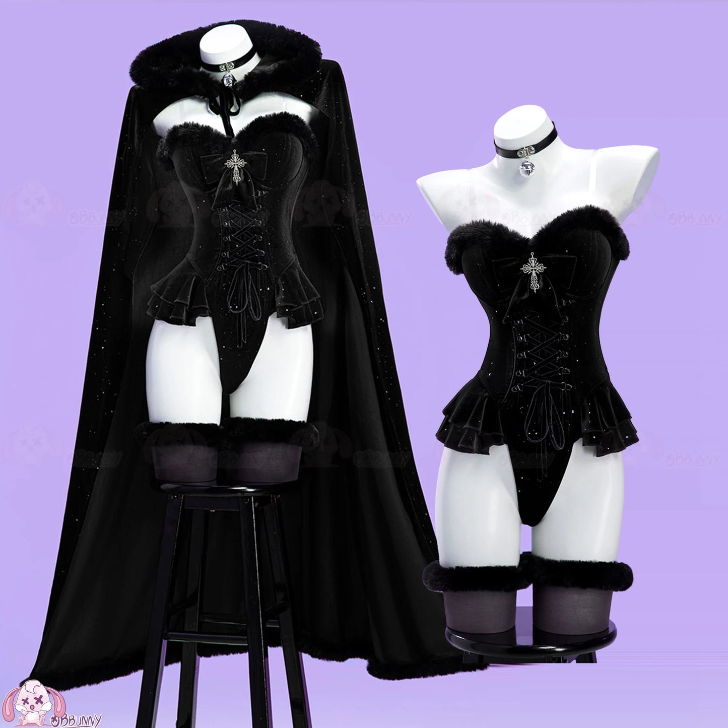 Original Witch Banquet Cosplay Costume Halloween Black Purple Plush Cape Summer Outfit Anime Prop Halloween - product image 7