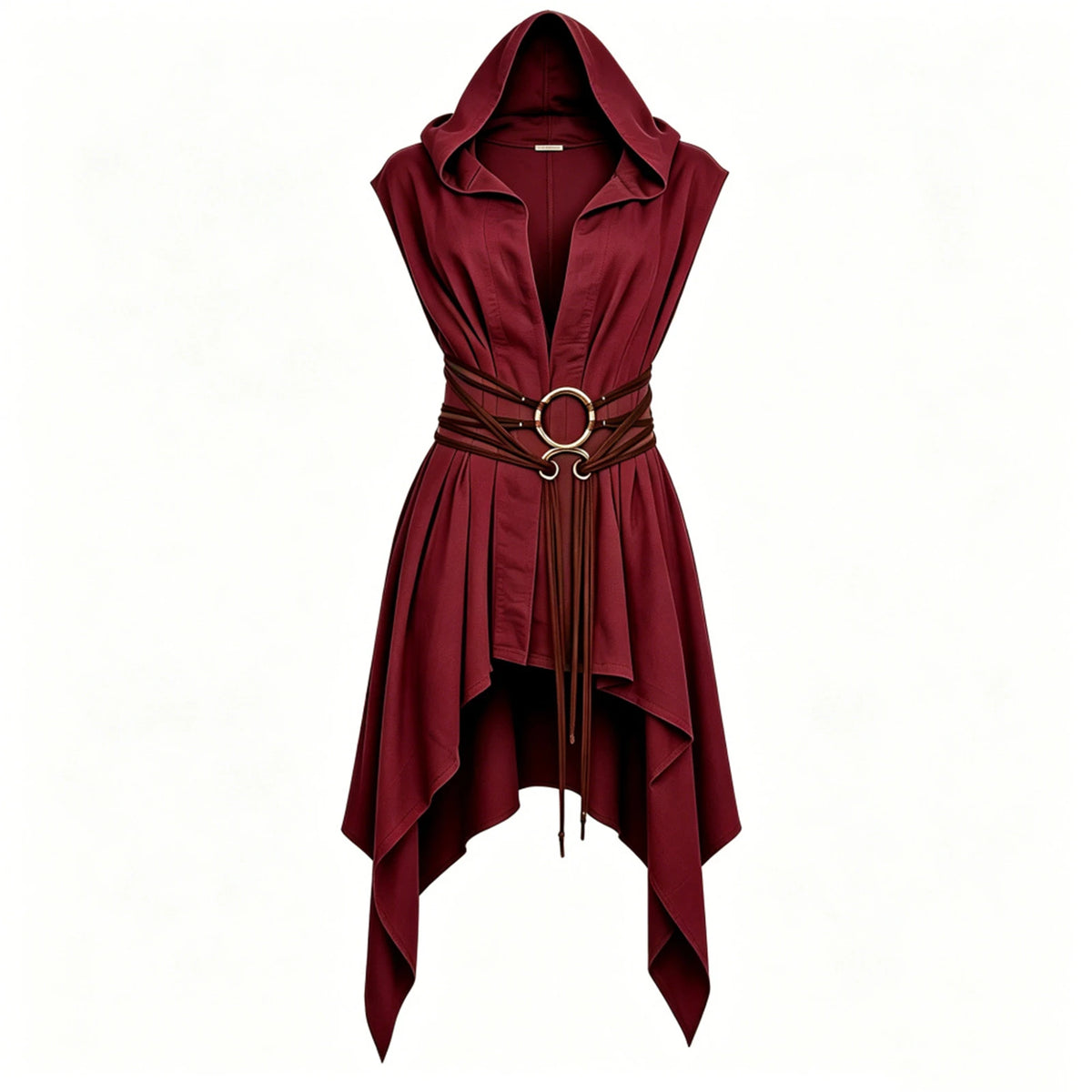 Women Irregular Hem Renaissance Elf Tunic Robe Medieval Ranger Hooded Sleeveless