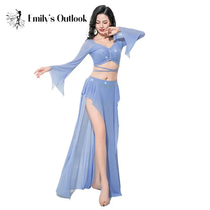 Women's Adult Costumes Horn Long Sleeve Oriental Dance Dress Sparkle Rhinestone Shine Skirt Sexy Side Split - product image 2