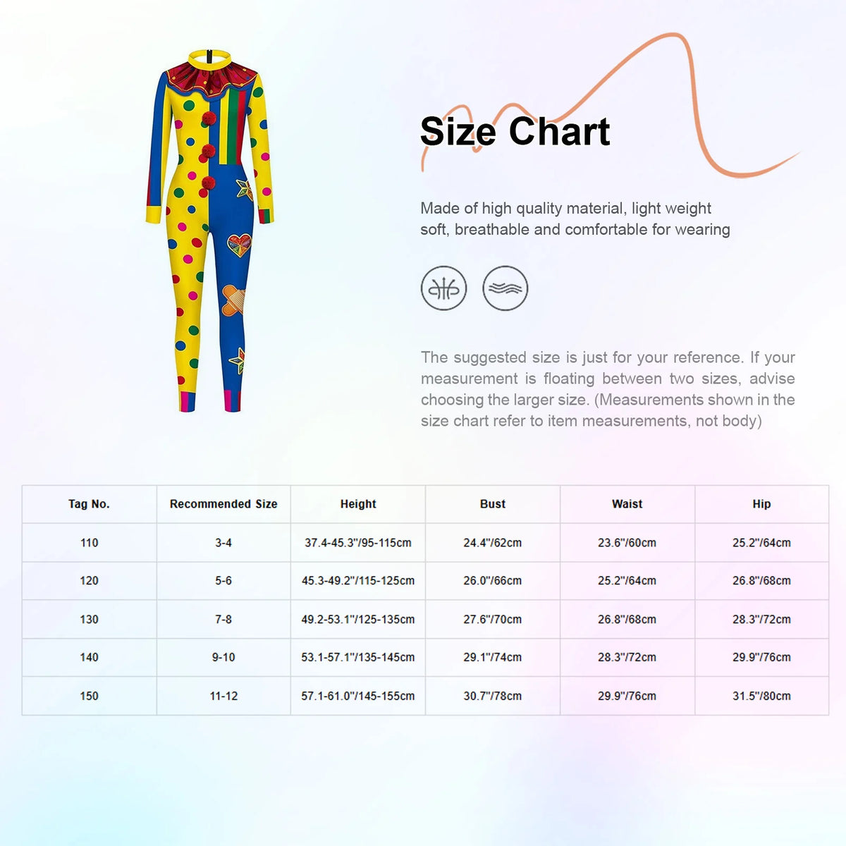 Boys Girls Clown Jumpsuit Long Sleeve Print Back Zipper Skinny Bodysuit - product image 6