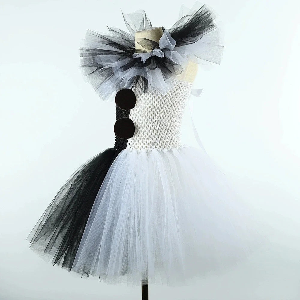Girls Black & White Jester Tutu Halloween Costume
