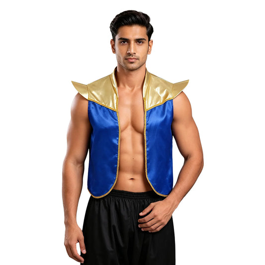 Men's Arabian Prince Shiny Metallic Vest Tops Shoulder Pads Open Costume