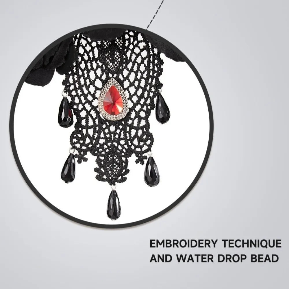 Headdress Mesh Halloween Headband Rhinestone Gothic Veil Headband Black Rose - product image 2