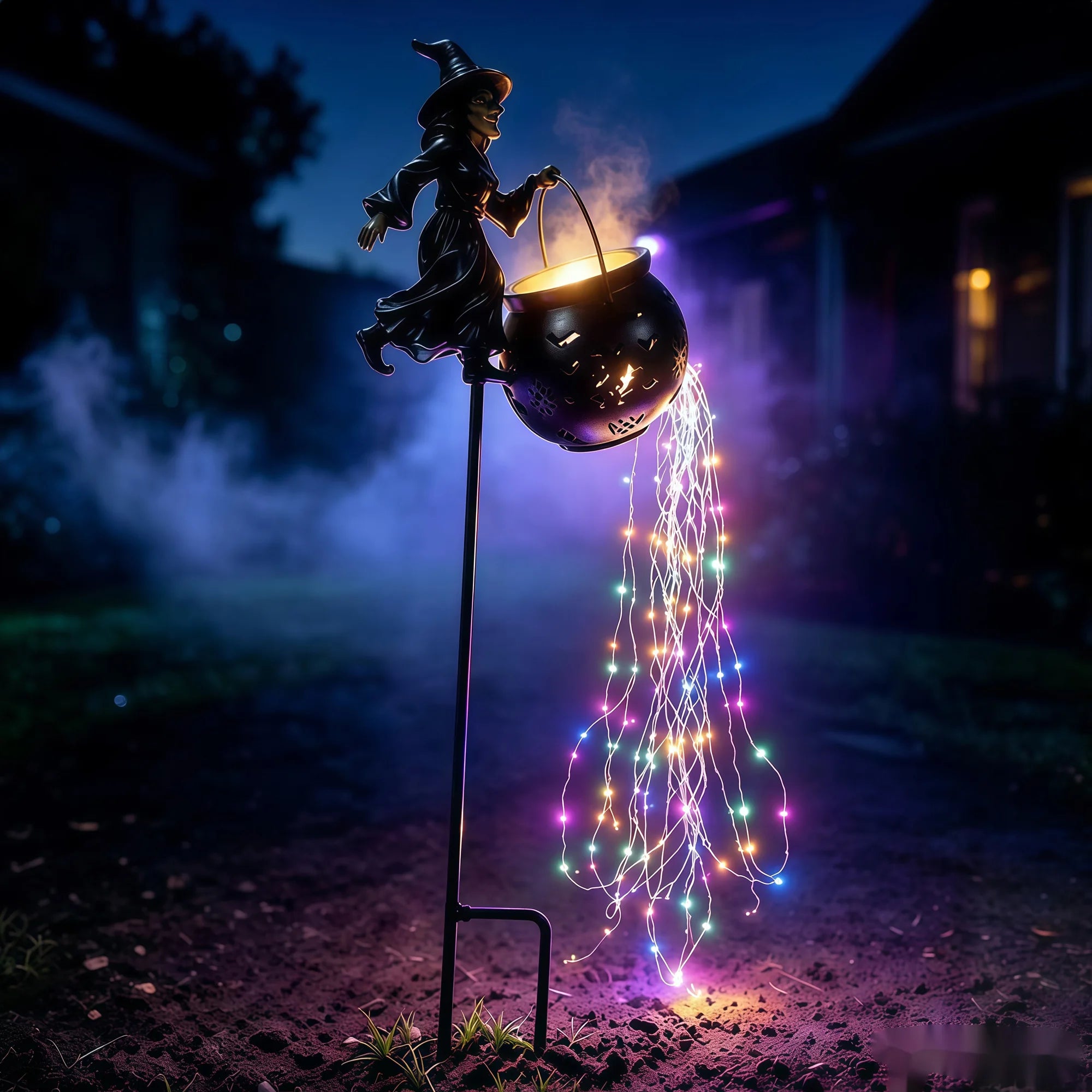 Solar Witch Cauldron Garden Stake Light, 100 LED, 33.5"