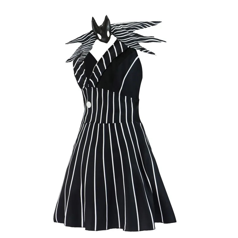 Anime Striped Skeleton Gentleman Costume Night Outfit Black Stripe Dress for Women's Halloween Fancy - Dress / S