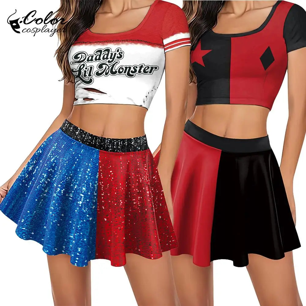 Color Cosplayer Women's Clown & Superhero Costume – Printed Top and Skirt