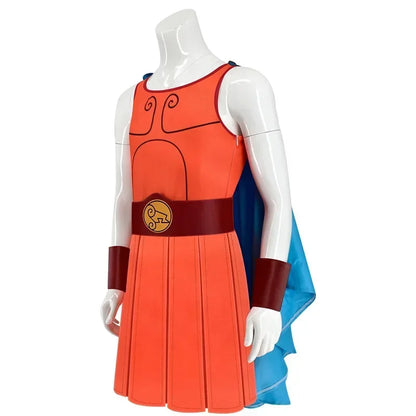 Hercules Costume Fantasy Jumpsuit with Vest and Cape Halloween Disguise Outfit - Orange / M
