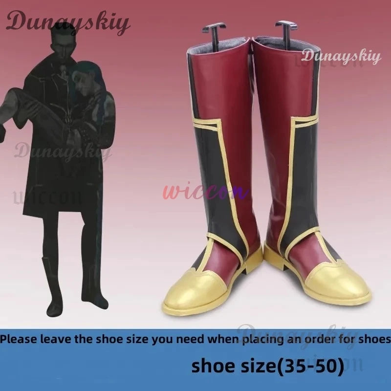Game LOL Arcane Silco Costume Military Uniform Trench Coat Boot Wig for Adult Men - shoes / 45