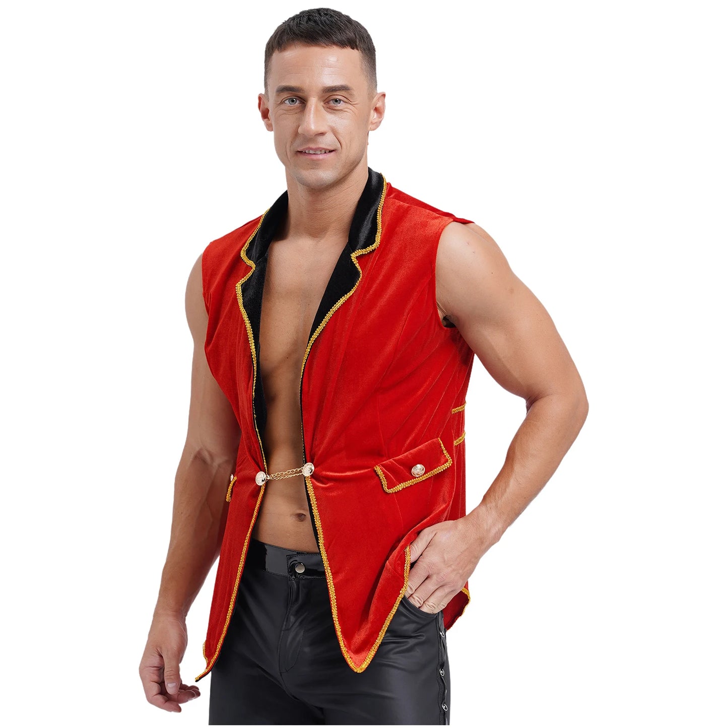 Men's Circus Ringmaster Tailcoat Sleeveless Vest Jacket Lion Tamer Costume - alternate view 2