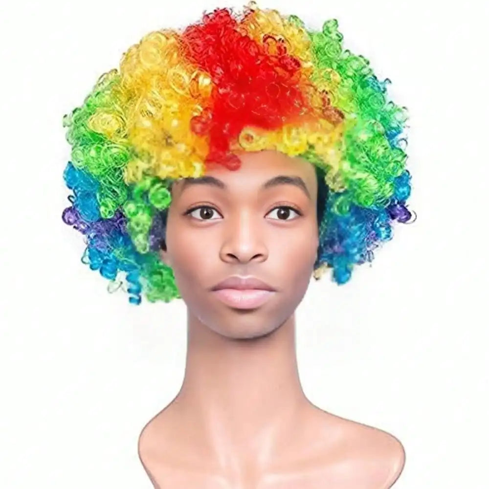 Colorful Clown Wig Afro Curly Synthetic Costume for Men Women Mardi Gras Wig Red Green - Rainbow