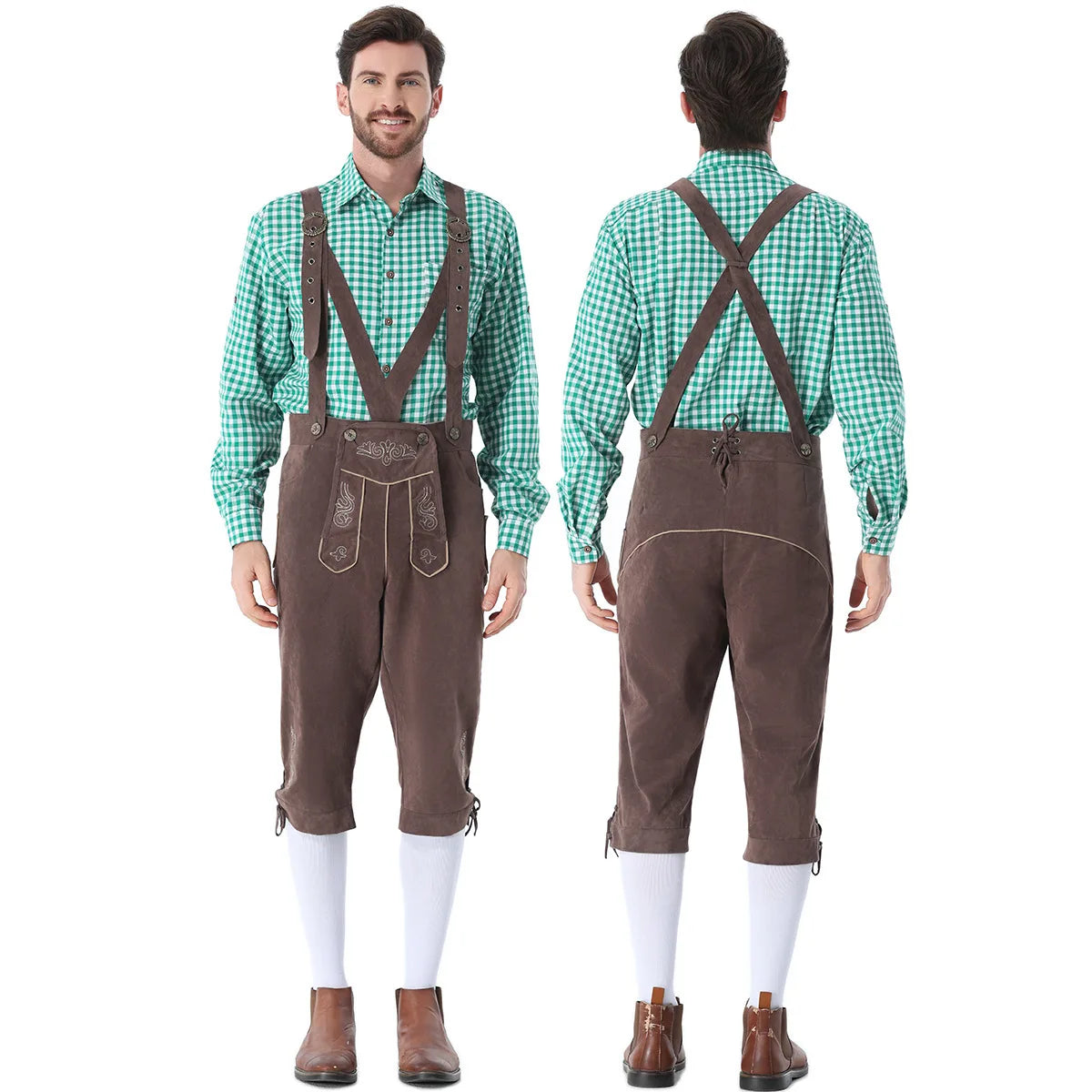 Men's Outfit Bavarian German Beer Festival Suspenders Short Sleeve Costume - alternate view 11