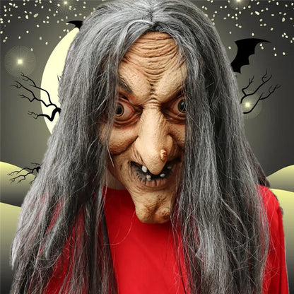 Halloween Old Witch Latex Mask with Long Hair Scary Ghost Face Costume for Party Cosplay & - product image 2