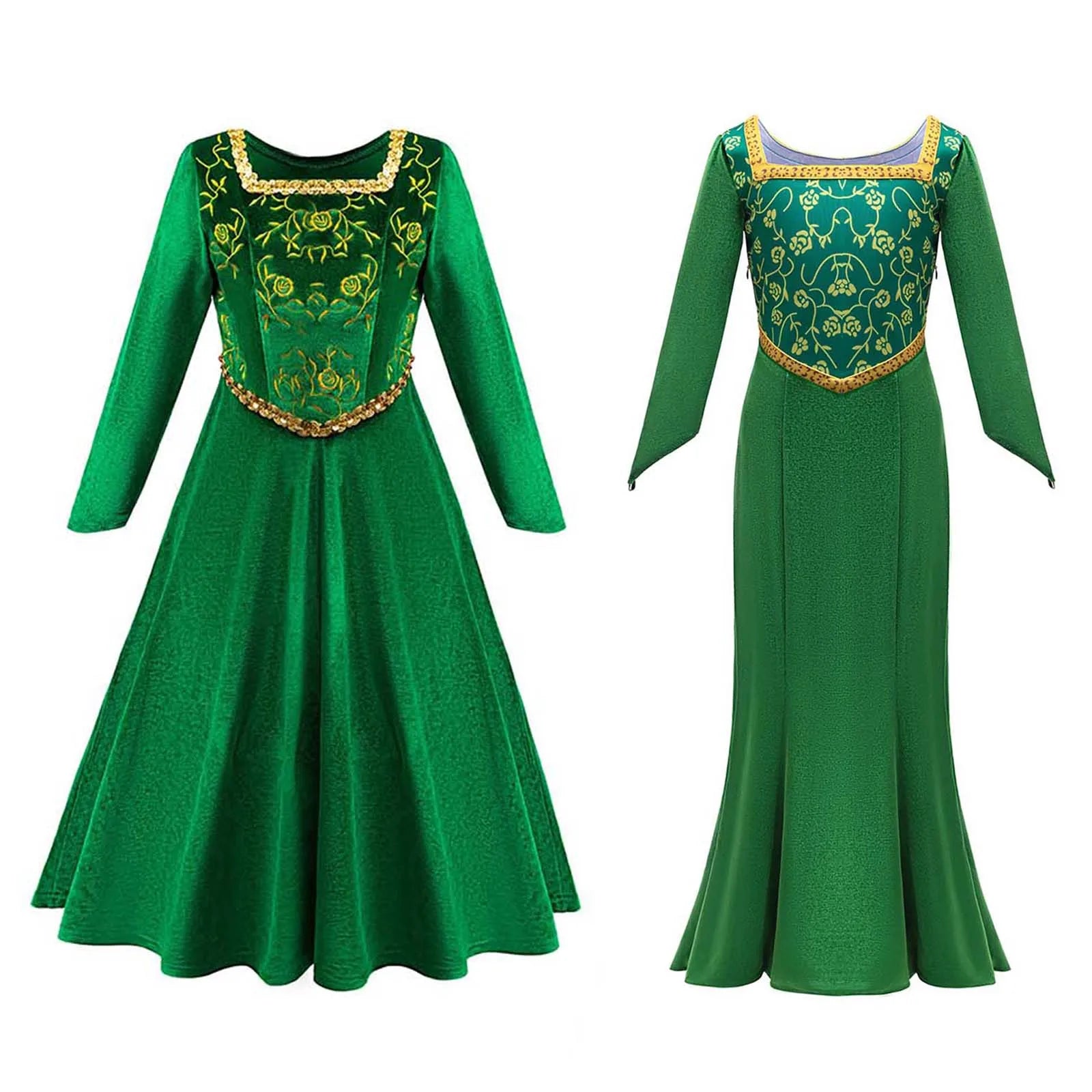 Girls Halloween Cartoon Movie Princess Cosplay Costume Long Sleeve Flower Print Green Dress Gown for Carnival - product image 3