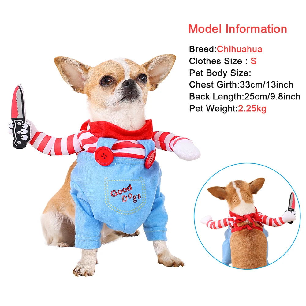 Halloween Pet Costume Cat Costume Holding Knife Puppy Kitten Dress Up Shirt Cats Dogs - Blue without hat / L