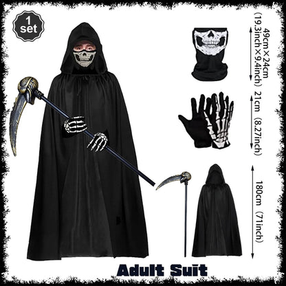Scary Halloween Grim Reaper Costume Set Scythe Hooded Cape Skull Face Mask Gloves for Kids - View 14