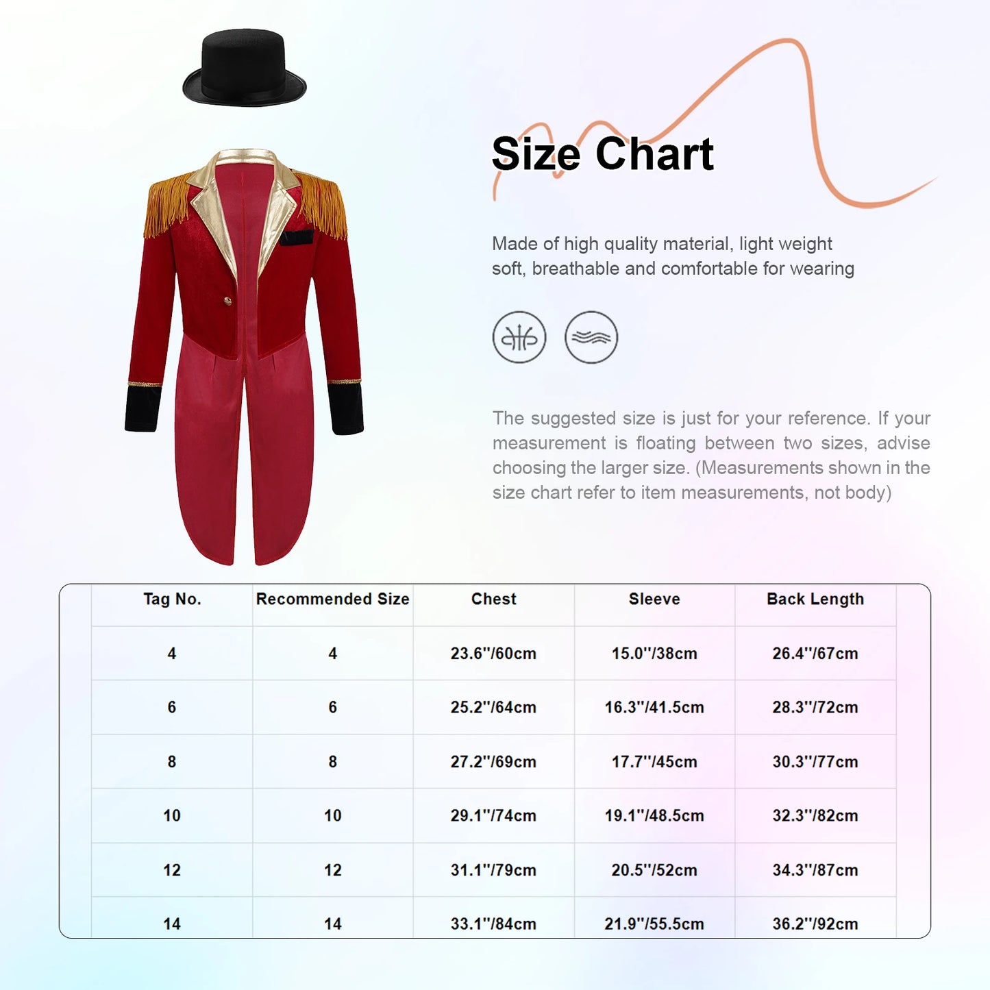 Kids' Circus Long Sleeve Lapel Tassel Tailcoat Felt Hat Ringmaster Costume - alternate view 6