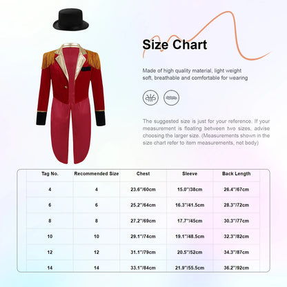 Kids' Circus Long Sleeve Lapel Tassel Tailcoat Felt Hat Ringmaster Costume - alternate view 6