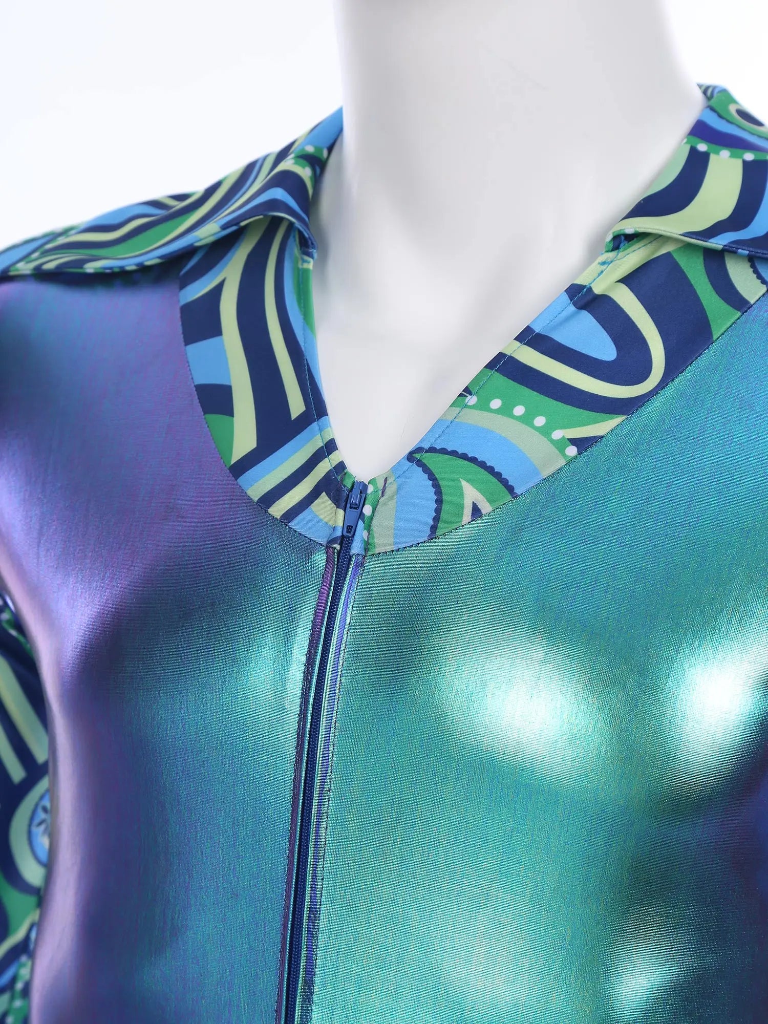 Men Hippie Costume Retro Disco Jazz Dance Jumpsuit Lapel V Neck Flare Sleeve Bell Bottom - Silver / L