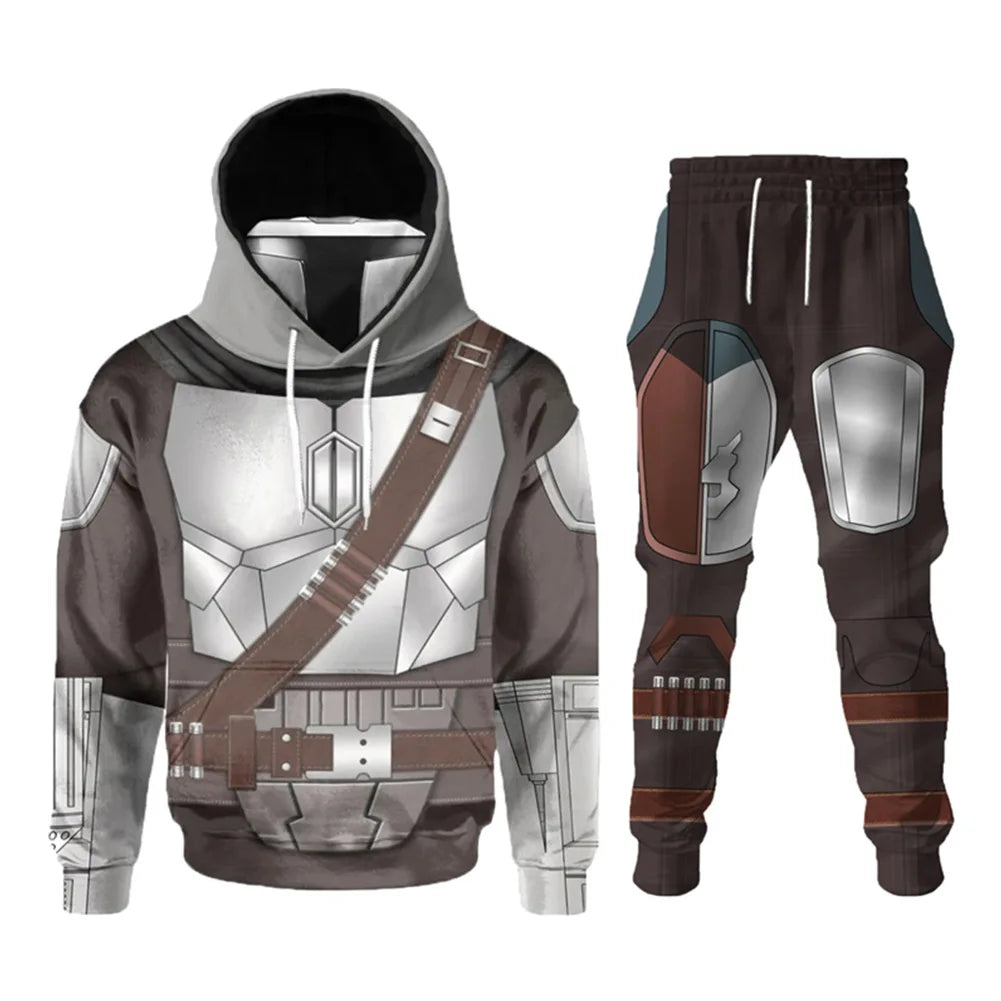 Din Djarin Costume Adult Kids Battle Armor Printed Hoodie Pant Movie Space Bounty Hunter - Hoodie A / L