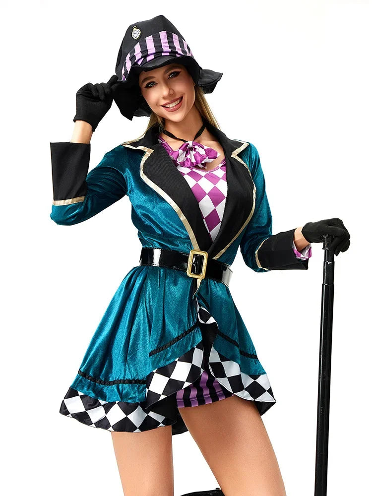 Halloween Alice in Wonderland Clock Madhatter Alice Sorceress Costume Adult - costume001 / XL