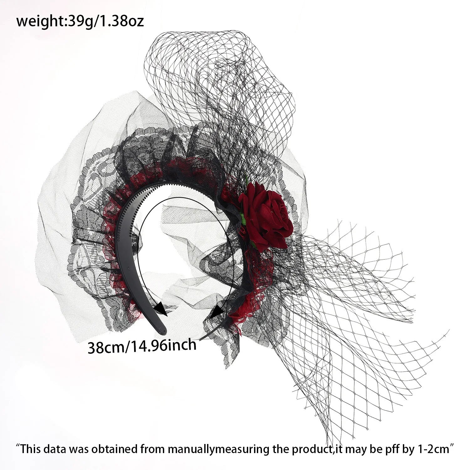 Darkness Hairbands Halloween Party performance Headdress Lace Rose Flower - product image 7