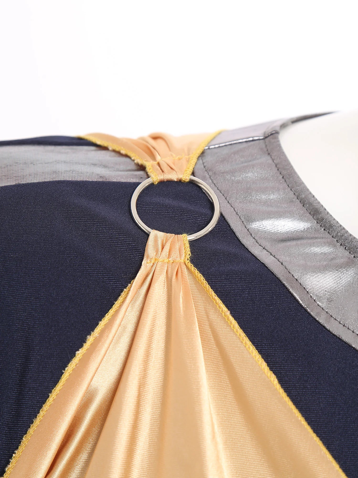 Men Halloween Ancient Greek God Hades Costume Short Sleeve Robe with One Shoulder Satin - Gold / 3XL