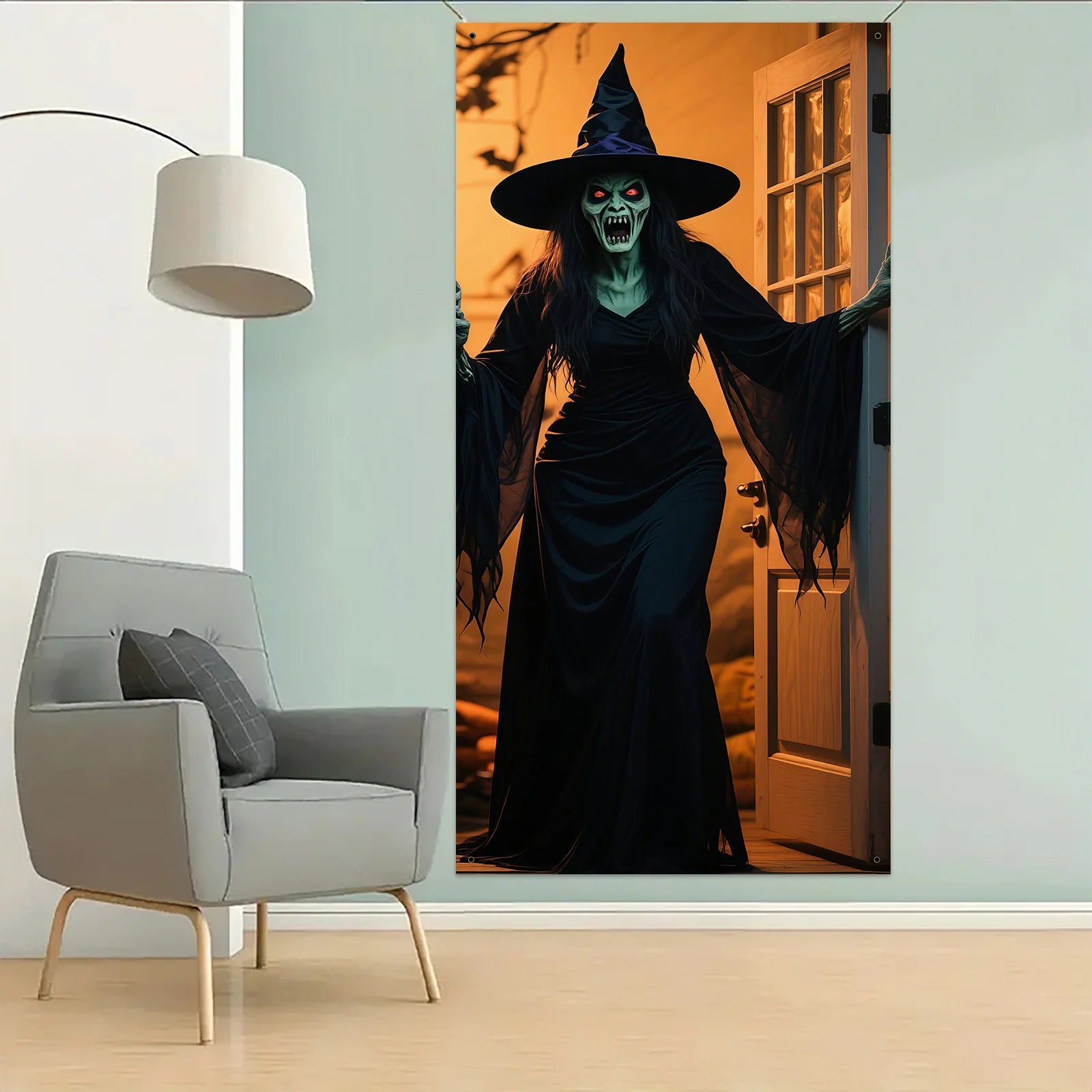 1-Piece 2D flat Halloween theme backdrop - scary witch design, Halloween - product image 3