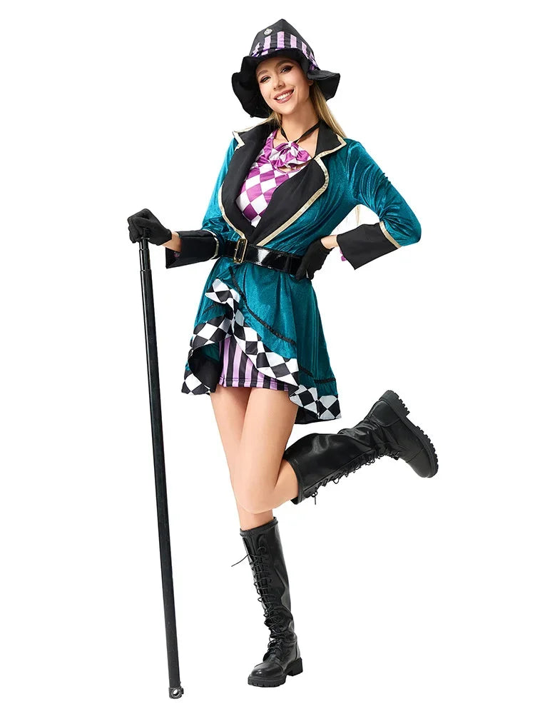 Halloween Alice in Wonderland Clock Madhatter Alice Sorceress Costume Adult - costume001 / XXL