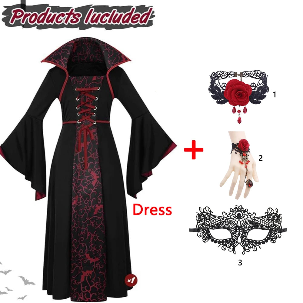 Kids Spooky Ghost Bride Fancy Dress Floral Print High Neck Flare Sleeve Gown - product image 5