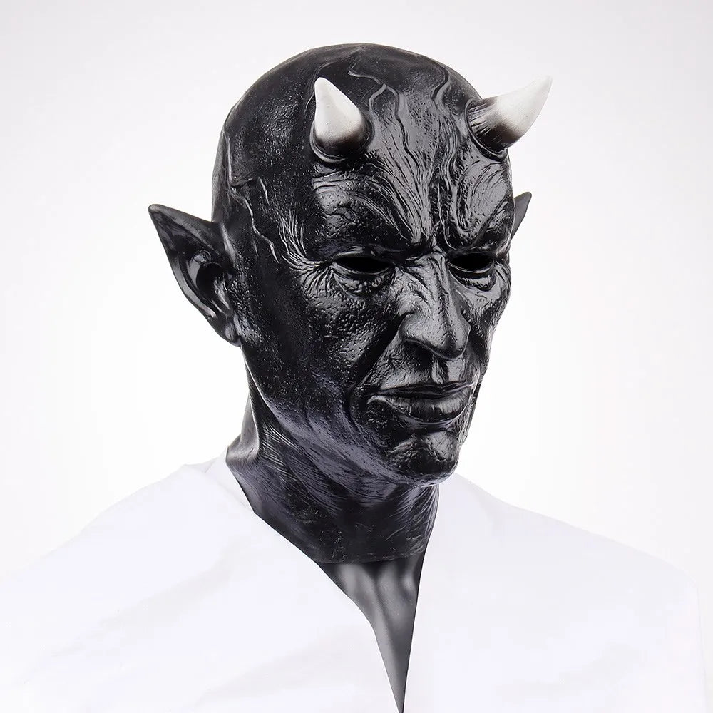 Costume Mephistopheles Mask Horror Demon Horn Mask Devil Killer Latex Helmet Halloween - bright gray