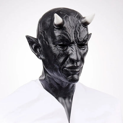 Costume Mephistopheles Mask Horror Demon Horn Mask Devil Killer Latex Helmet Halloween - bright gray