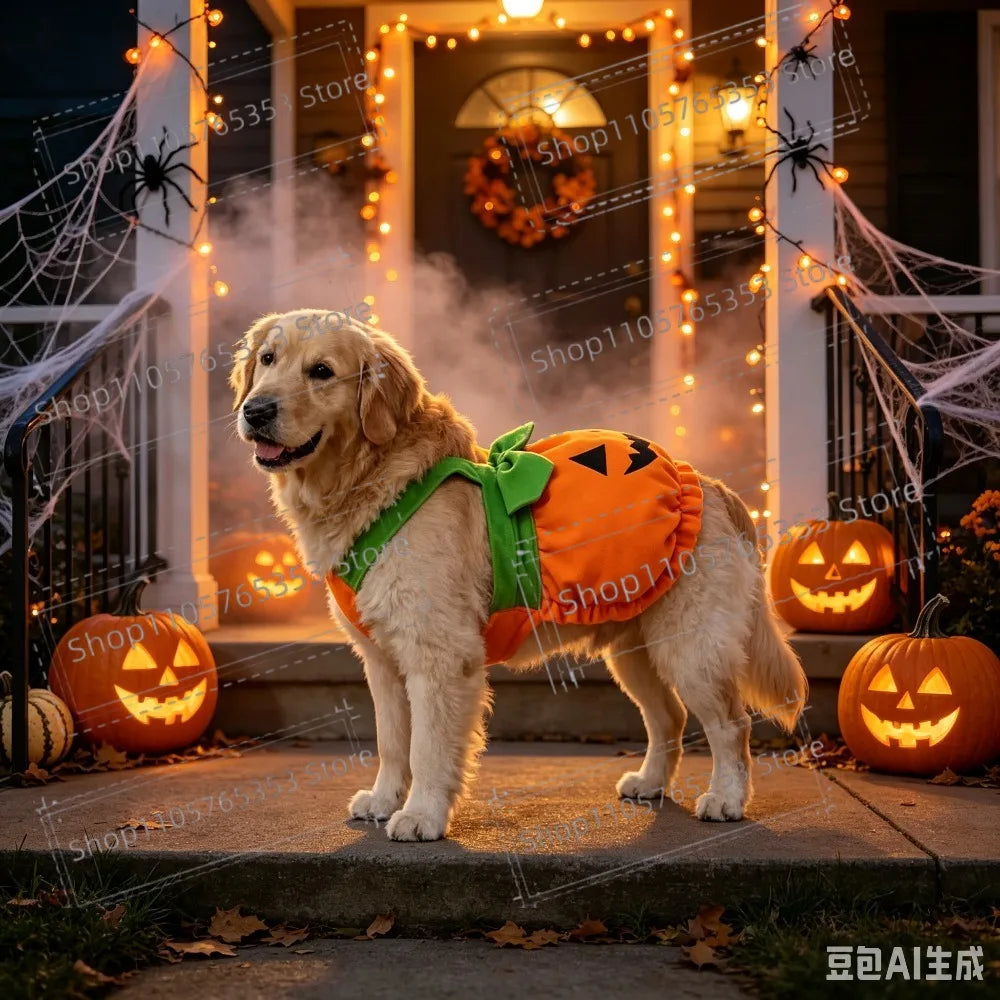Cute Pumpkin Pet Harness Dress Funny Transformation Outfit Adjustable Pumpkin