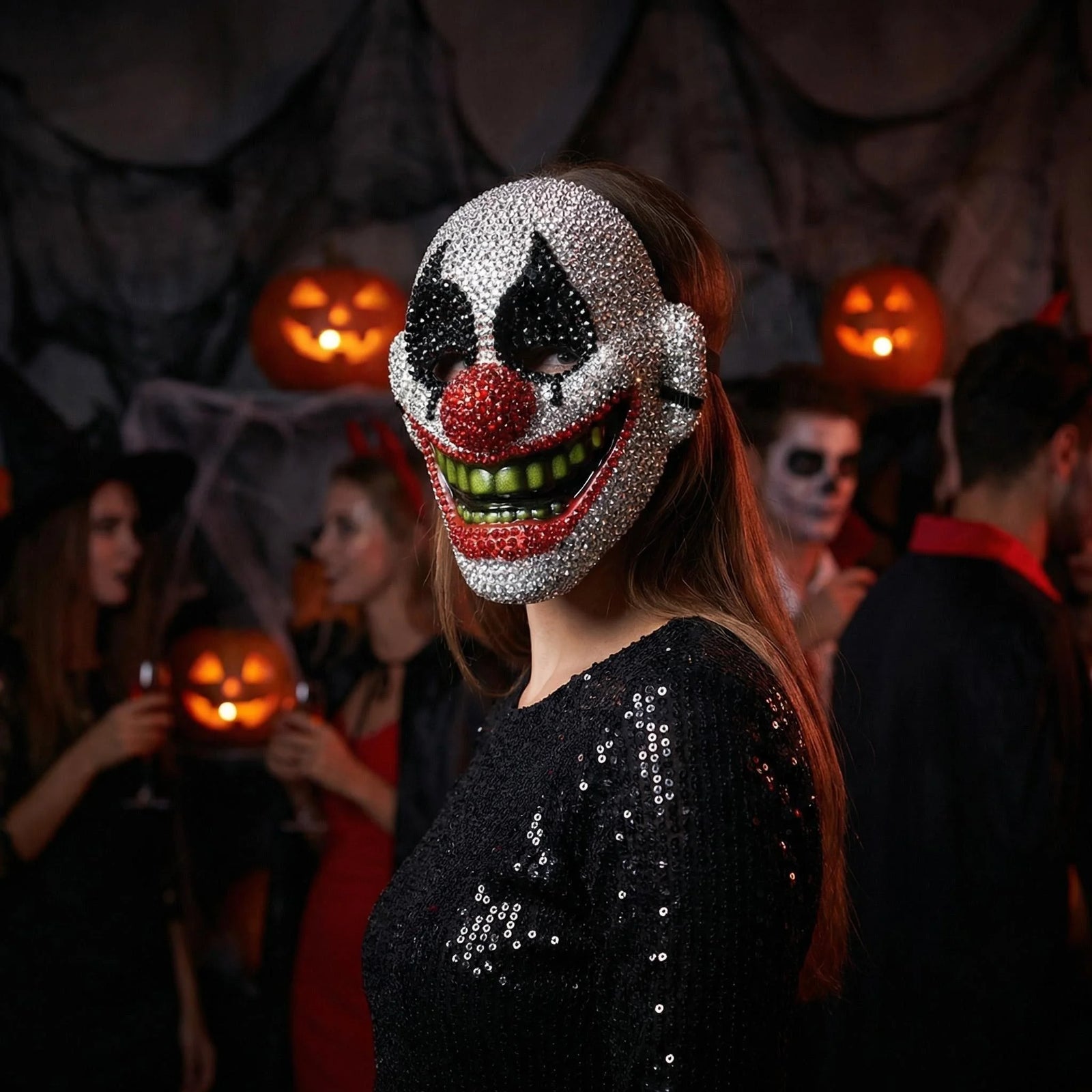 High-End Diamond-Studded Clown Mask for Man and Women Halloween Dance Mask Clown Costume