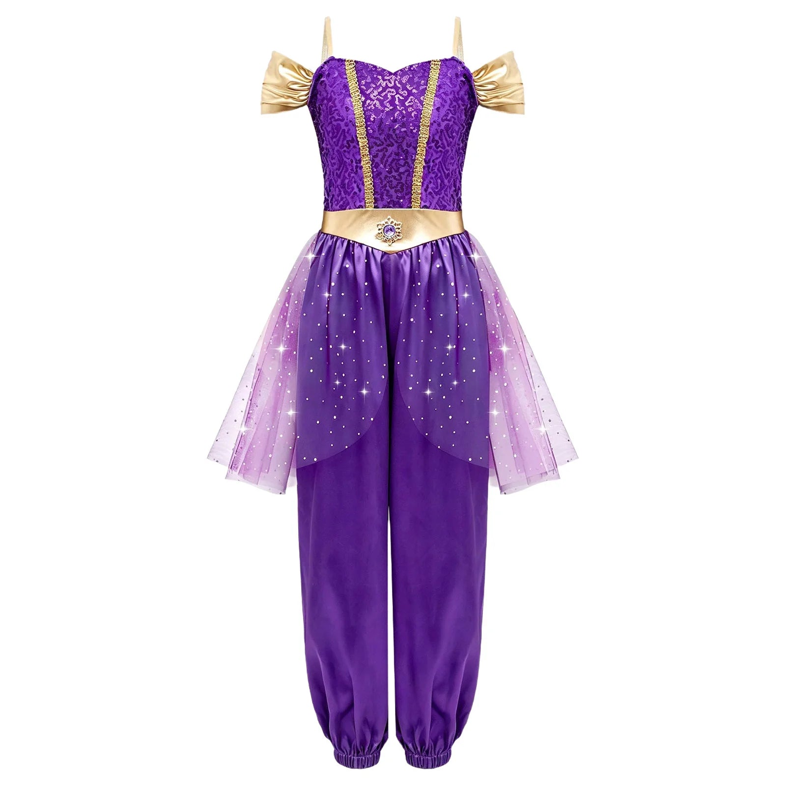 Girls Arabian Princess Halloween Carnival Dress Up Cosplay Costume Metallic Ruched Sequin Bodice Tulle Panel - product image 8