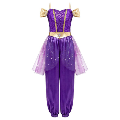 Girls Arabian Princess Halloween Carnival Dress Up Cosplay Costume Metallic Ruched Sequin Bodice Tulle Panel - product image 8