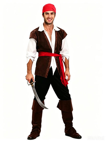 Umorden Halloween Captain Pirate Costumes Adult Costume for Women Men Couples - men (No Knife Wig) / One Size Fits Most