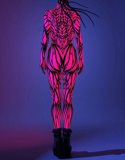 Women's 3D Abstract Print Full Body Jumpsuit Sexy Skinny High Neck Zentai Costume - alternate view 3