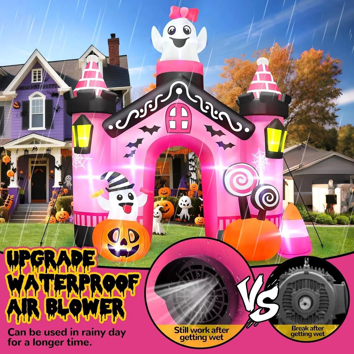 11 FT Inflatables Ghost Archway Outdoor Decor, Pink Castle Blow Up