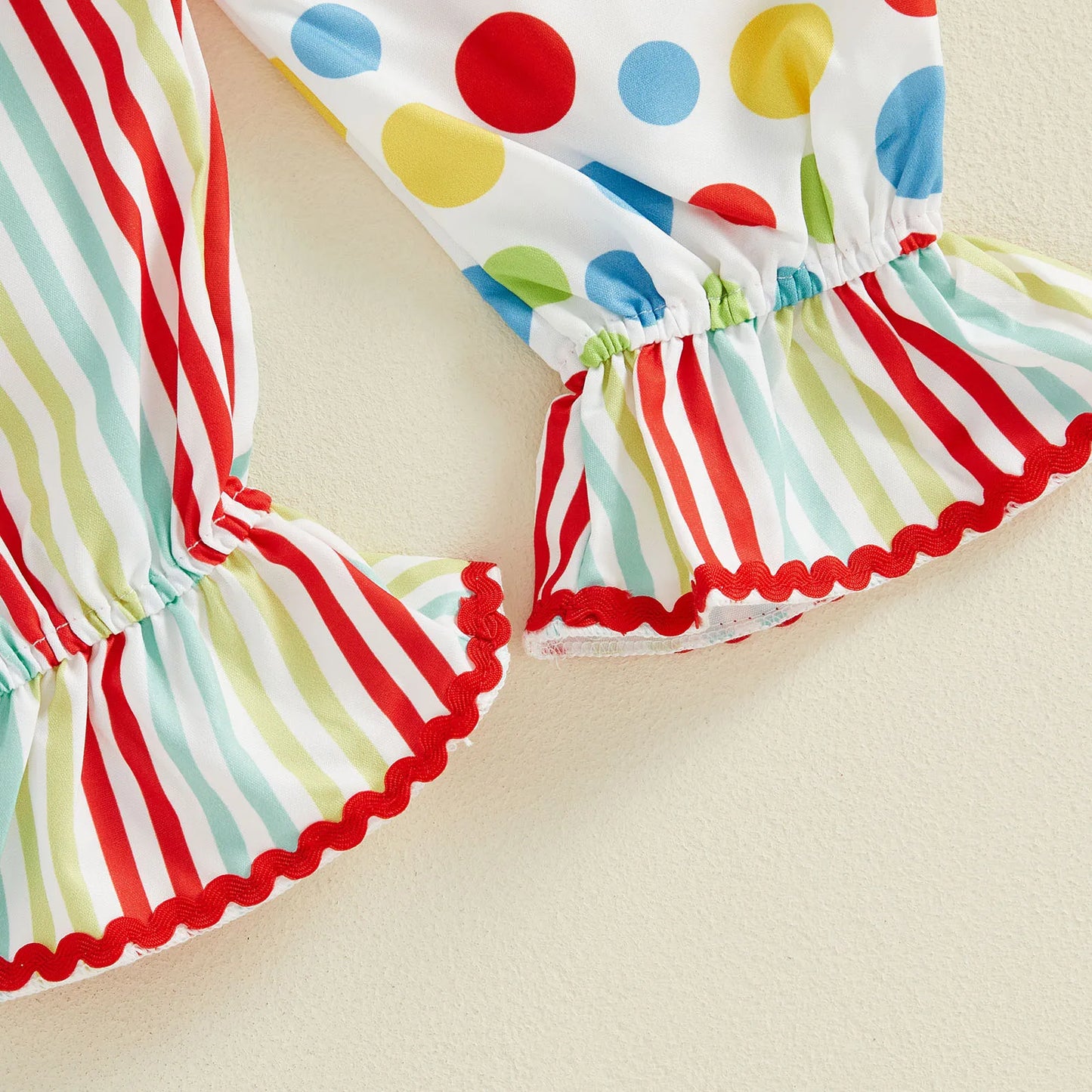 Toddler Baby Clown Costume Stripe Dot Print Sleeve Jumpsuit with Hat Baby Boy Halloween - Ivory / 18M