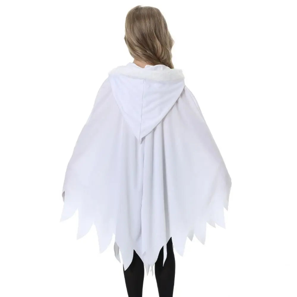 White Black Halloween Costume Ghost Face Design Cape Shawl Luminous Cloak Glow in the Dark - White L / XS（old）