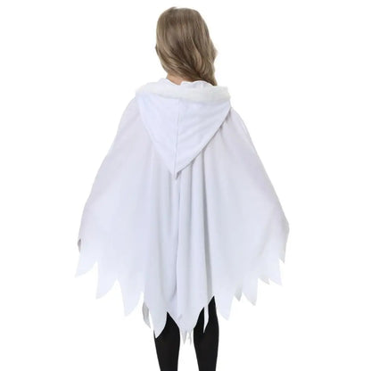 White Black Halloween Costume Ghost Face Design Cape Shawl Luminous Cloak Glow in the Dark - White L / XS（old）