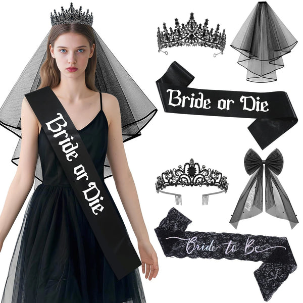 Women's Girl Halloween Ghost Bride Black Wedding Crown Set Gothic Style Party Holiday DIY Decorations - product image 1