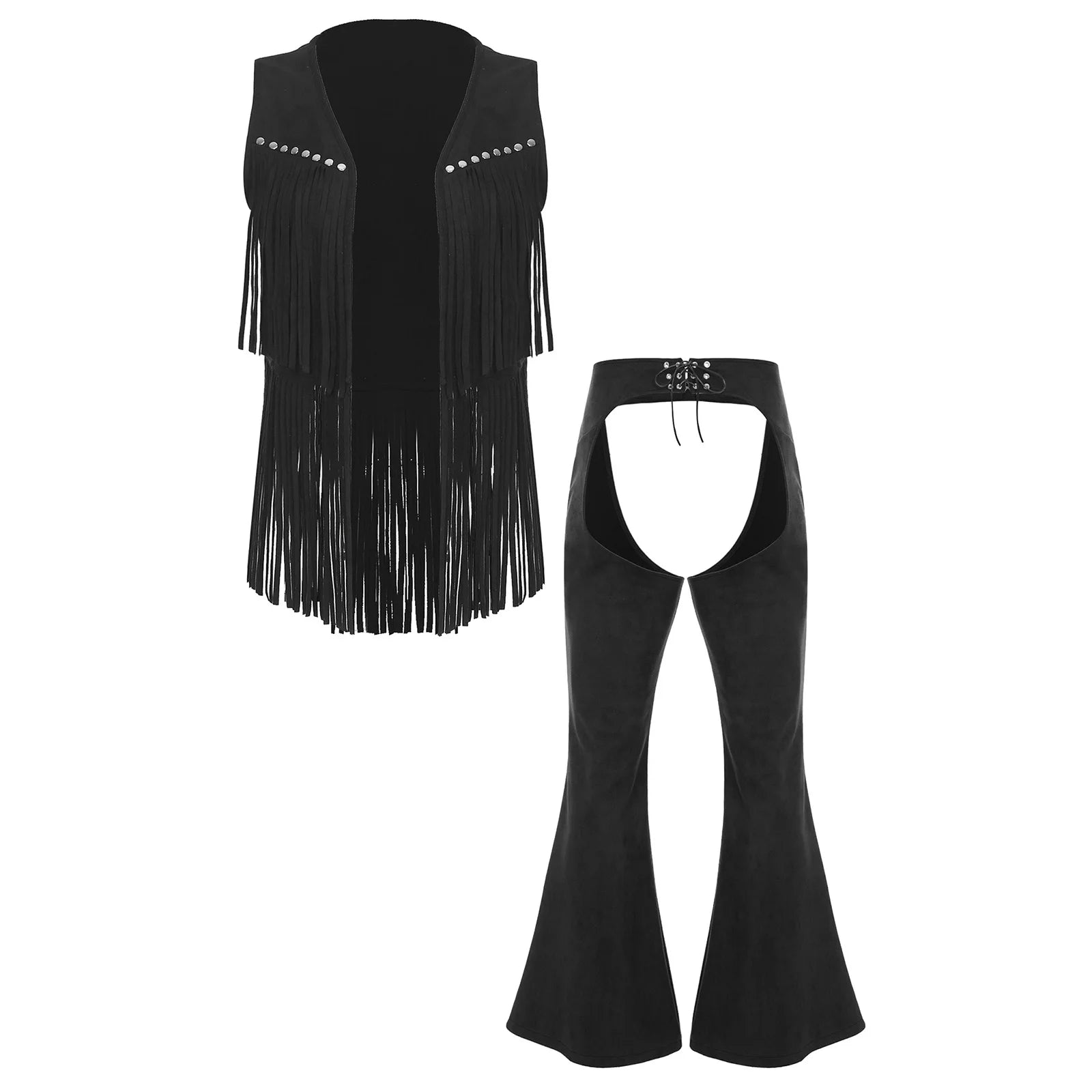 Men's Gothic Faux Suede Western Cowboy Punk Open Front Halloween Costume - Black A / XL